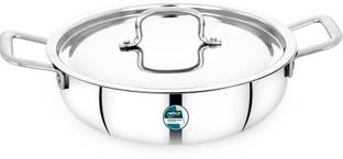 Nolta Victory Series Stainless Steel Induction Bottom Kadai With Stainless Steel Lid Kadhai 24 cm diameter with Lid 3.1 L capacity