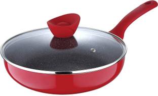 BERGNER Bellini Plus Press Non Stick Red Deep Induction Bottom Fry Pan 22 cm diameter with Lid 1.8 L capacity