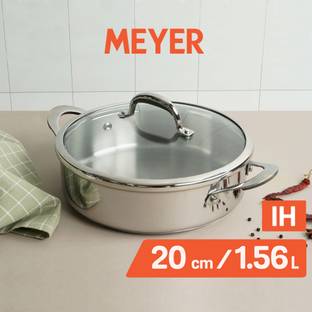 Meyer Select Stainless Steel Sauteuse /Casserole 20cm (Induction & Gas Compatible) Pot 20 cm diameter 1.56 L capacity with Lid