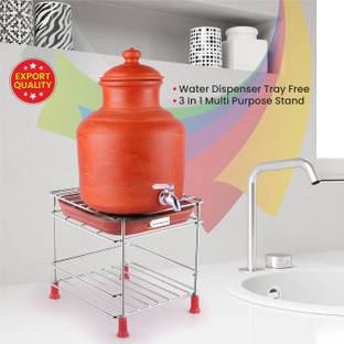 VIGSHRISE Utensil Kitchen Rack Steel three in one matka stand with plastic tray glass stand (pack of 1)