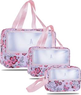 Virtuous Toiletry & Makeup Organizer Bags for Women (Floral Design, Navy Blue)
