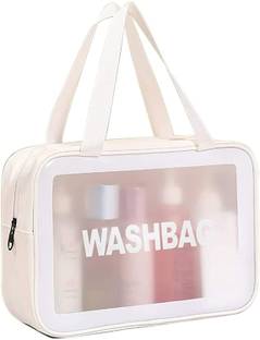 HOUSE OF QUIRK Toiletry Bag, Wash Make Up Bag PVC Waterproof Zippered Cosmetic Bag, Portable Carry Pouch for Women Men (White Large)