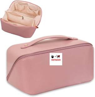 netizen Quality Leather Travel Makeup Bag, Double Layer Cosmetic Bag, Makeup Organizer