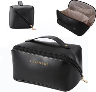 HASTHIP Large Capacity Travel Cosmetic Bag for Women PU Waterproof Portable Cosmetic Bag