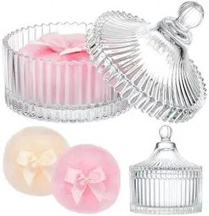 HASTHIP Ultra Soft Baby Powder Puff Pads and Puff Storage Holder with Lid Plush Puff Jar