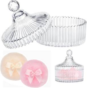 SERPLEX Baby Powder Puff Pads and Storage Holder with Lid Ultra Soft Plush Padded Puff