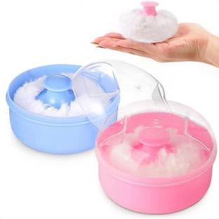 WEEPER 2 Pcs Powder Container Soft Touch for Baby Powder Storage Puff Box Blue, Pink