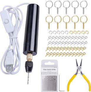 SERPLEX Mini Electric Drill Machine for Resin Craft, USB Electric Kit with Wrench 10pcs Keychain, 50pcs Screw Eyes, for Jewelry Making Tool, DIY Keychain Making Angle Drill