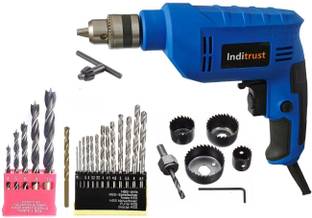 Inditrust 6 Month Warranty 10mm Reversible Electric drill machine 400W with 1pc Masonry 5pc Wood 6pc H...