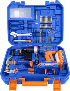 Wadfow Tool Set with Drill, 91 Pcs Tools Set, 20V Impact Drill Machine for Home Use, Cordless Drill