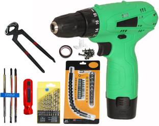 Digital Craft 12V Drill Set with 6-in-1 Multi-Bit Driver and 8" Pincer Plier Tool Pistol Grip Drill