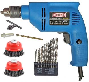DUMDAAR 10mm Reversible Drill machine 400w with 2pc Twisted Cup brush 3inch 1pc Bolt 1pc Masonry 13pc ...