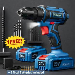 NUVIO Cordless Drill Set DOUBLE BATTERY 48V Impact Drill Machine Kit Impact Drill Kit Dual Speed Keyle...