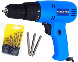 SMB TOOLS Screwdriver 10MM R/f Power Drill Machine viraj pro with 16 Pcs Free Bits, 400W Pistol Grip Drill