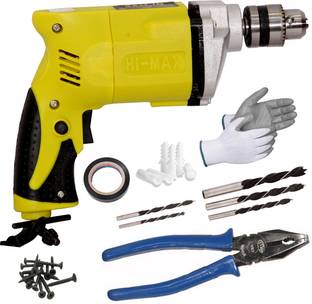 Digital Craft 10MM Electric Drill Machine 300W,8"Inch Combination Plier, 5Pc Wood Drill Bit Set for Home Improvement, DIY Projects Pistol Grip Drill