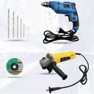Hillgrove HGCM15M1 Angle Grinder With 500W Drill Machine with 5 Drill Bits HGCM15M1 for Hole in Metal/Wood/Concrete with Reverse Rotaion and Variable Speed Pistol Grip Drill