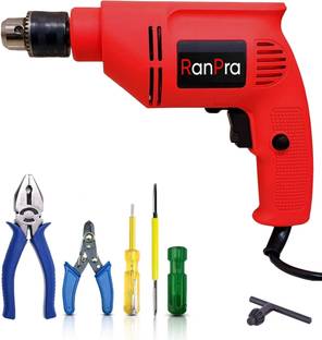 RanPra 10MM DRILL MACHINE ( LEFT/RIGHT FUNTION) | 10MM DRILL WITH REVERSE FUNCTION | 4 TOOL SET Pistol...
