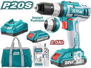TOTAL 20V 45Nm 10mm Lithium-Ion Cordless impact drill With 2 Set Battery & Charger | 50 Pcs Accessorie...