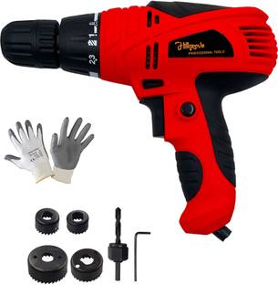 Hillgrove HPM1192M3 400W Power Drill Machine with Gloves, 6Pcs Wood Working Hole Saw Drill Bits for Making Holes in Metal/Wood Working Hole Saw/Concrete TMHS936 Pistol Grip Drill