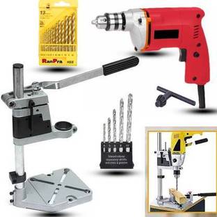 RanPra COMBO OF DRILL STAND HOLDER WITH 10MM DRILL MACHINE | 13PCS AND 5PCS DRILL BIT | Pistol Grip Drill