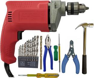 Inditrust New 350w 10mm Electric drill machine with 13pc HSS bit Plier Masonry 2in1 Screwdriver Wire C...