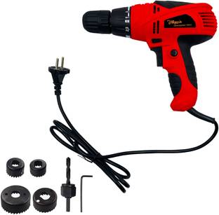 Hillgrove HGCM1186M3 400W Power Drill Machine with 6Pcs Wood Working Hole Saw Drill Bits for Making Holes in Metal/Wood/Concrete with Reverse Rotation TMHS915 Pistol Grip Drill