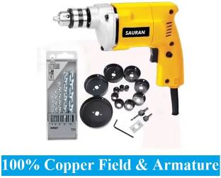 Sauran HEAVY DUTY 10MM DRILL MACHINE WITH 5Pcs BIT AND 16Pcs HOLE SAW SET PT101.1 Pistol Grip Drill