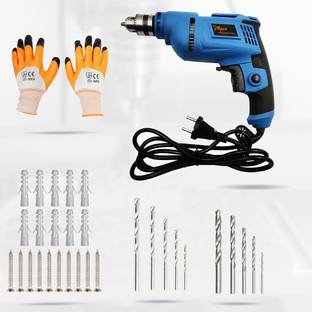 Hillgrove HGCM135M1 500W Drill Machine with 10Pcs Screws, Plastic Gitti, 5Pcs Masonry & Metal Drill Bit Set for Making Holes in Metal/Wood/Concrete HGCM135M1 Pistol Grip Drill