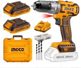 INGCO 20V Brushless Cordless Impact Drill | Power Drill Machine | 50Nm 2-Speed 2*2.0 Ah Batteries | 1 Charger | 47 Accessories | 3 Masonry Drill Bits | Cordless Drill
