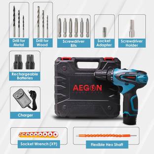 AEGON ACS12V Battery Operated 12V Reversible Variable Speed Screwdriver Double with 30Pcs Tool Kit Cordless Drill