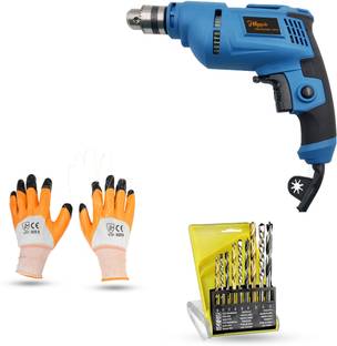Hillgrove HGCM861M1 500W Power Drill Machine with 9Pcs All Type Drill Bits for Making HGCM861M1 Holes in Metal/Wood/Concrete with Reverse Rotation and Variable Speed Pistol Grip Drill