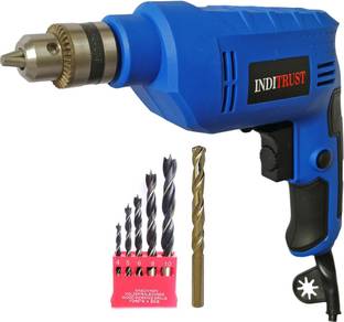 Inditrust 400W - 500w Reversible Drill Machine Variable speed with 5pc wood & 1pc masonry bit set Pistol Grip Drill