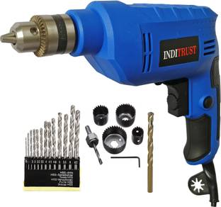 Inditrust new Heavy duty Reversible Drill machine 10mm 400W with 6pc holesaw set 13pc HSS & 1pc masonr...