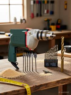 Inditrust 10mm Drill Machine With 13Hss Drill Bit+1 Masonary Bit+6Pcs Flat Wood Bit Pistol Grip Drill