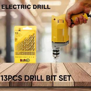 RanPra 10MM DRILL MACHINE WITH 13PCS DRILL BIT SET FOR DRILLING WOOD, PLASTIC, WALL | Pistol Grip Dril...