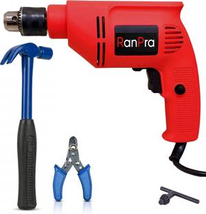 RanPra 10MM DRILL MACHINE WITH REVERSE FUNCTION AND 400GM CLAW HAMMER & WIRE STRIPER Pistol Grip Drill