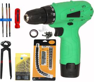 Digital Craft Cordless Drill 12V Kit – 8" Pincer Plier plus 6-in-1 Screwdriver Tool Pistol Grip Drill