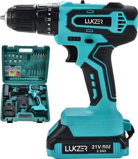 lukzer 21V Heavy Duty Impact Drill Set (CDS-02) Copper Armature Driver 2 Batteries + BMC Box +1 Box Pvc Rawal Plug Extra 25 Tools/Accessories Cordless Drill