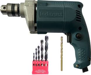 Inditrust 100% Copper Winding Heavy duty 10mm Electric Drill machine & 5pc Wood 1pc Masonry bit set (P...