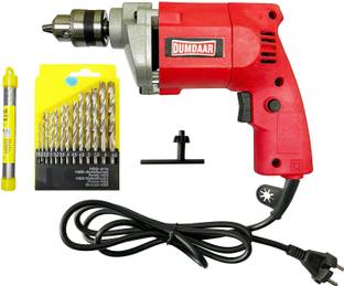 DUMDAAR TR Red 10mm Electric Drill Machine with 13pcs HSS, 1pc masonry Drill Bits 100% Copper Winding Pistol Grip Drill