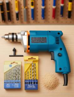Sauran Power With bits for wood,iron,wall Multicolour/10mm/300watt/230v/2600 rpm Drill Machine with Wa...