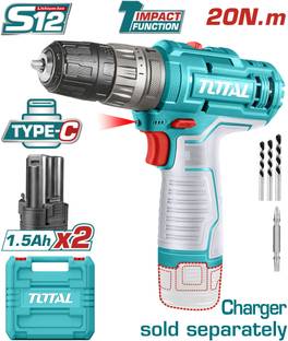 TOTAL 12V Lithium-Ion Impact Drill with 20Nm Torque, 2-Speed Gear,LED Light-TIDLI12202 Cordless Drill