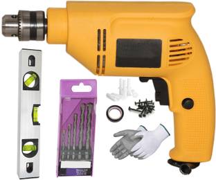 Digital Craft 100% Copper Winding Electric Reversible 10mm 550W Drill Machine,12" Spirit Level,5Pc Mas...
