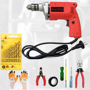 RanPra 100% COPPER WINDING 10MM DRILL MACHINE AND 13PCS DRILL BIT WITH 6 HAND TOOL KIT Pistol Grip Dri...