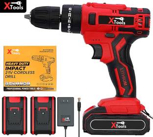 XTOOLS New Red Drill 21V 21v Cordless Power Drill Set 1500 RPM Cordless Drill