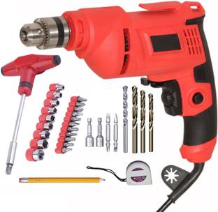 Digital Craft Electric Reversible Drill Machine 10MM 600W,T-Bar Socket Set,Tape 3Mtr Pistol Grip Drill