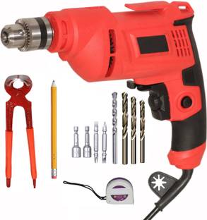 Digital Craft Electric Reversible Drill Machine 10MM 600W,Tape 3Mtr,8' Pincer Plier, Pistol Grip Drill