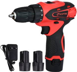 Sceptre Cordless Drill Machine 1350 RPM No Load Speed Reversible 10mm 12V Driver for Wood Metal with (...