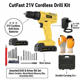RanPra 21 VOLT SCREWDRIVER MACHINE HEAVY DUTY ( DOUBLE BATTERY )WITH SAFETY GLOVES Cordless Drill