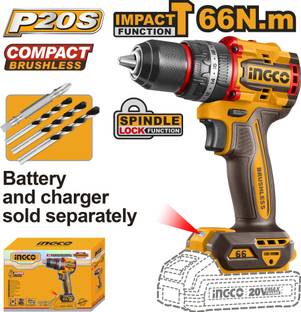 INGCO 66nm Compact Brushless Cordless Impact Drill Without Battery and Charger CIDLI206681 Cordless Drill